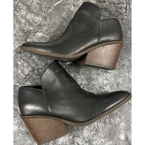 Lucky Brand Womens Saucie Leather Ankle Boots Block Heel Side Zip Black Sz 9.5M